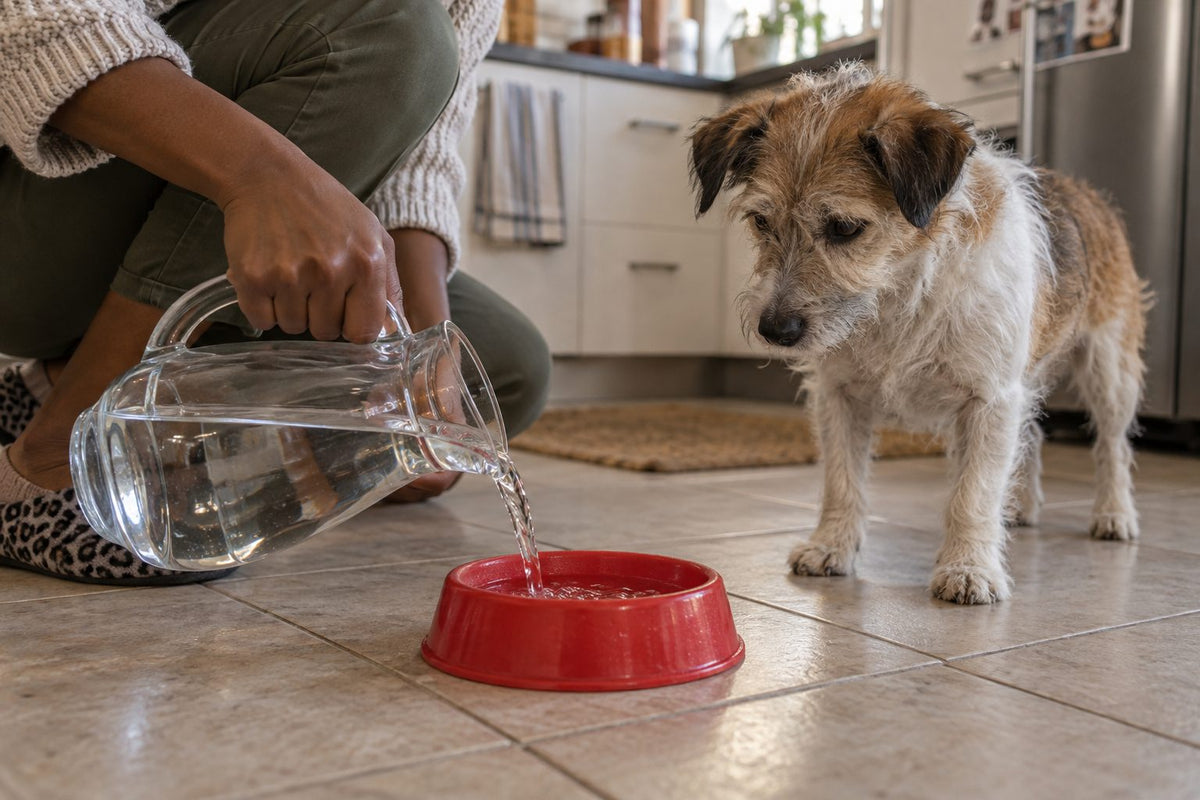 Topping up a small dog water bowl
