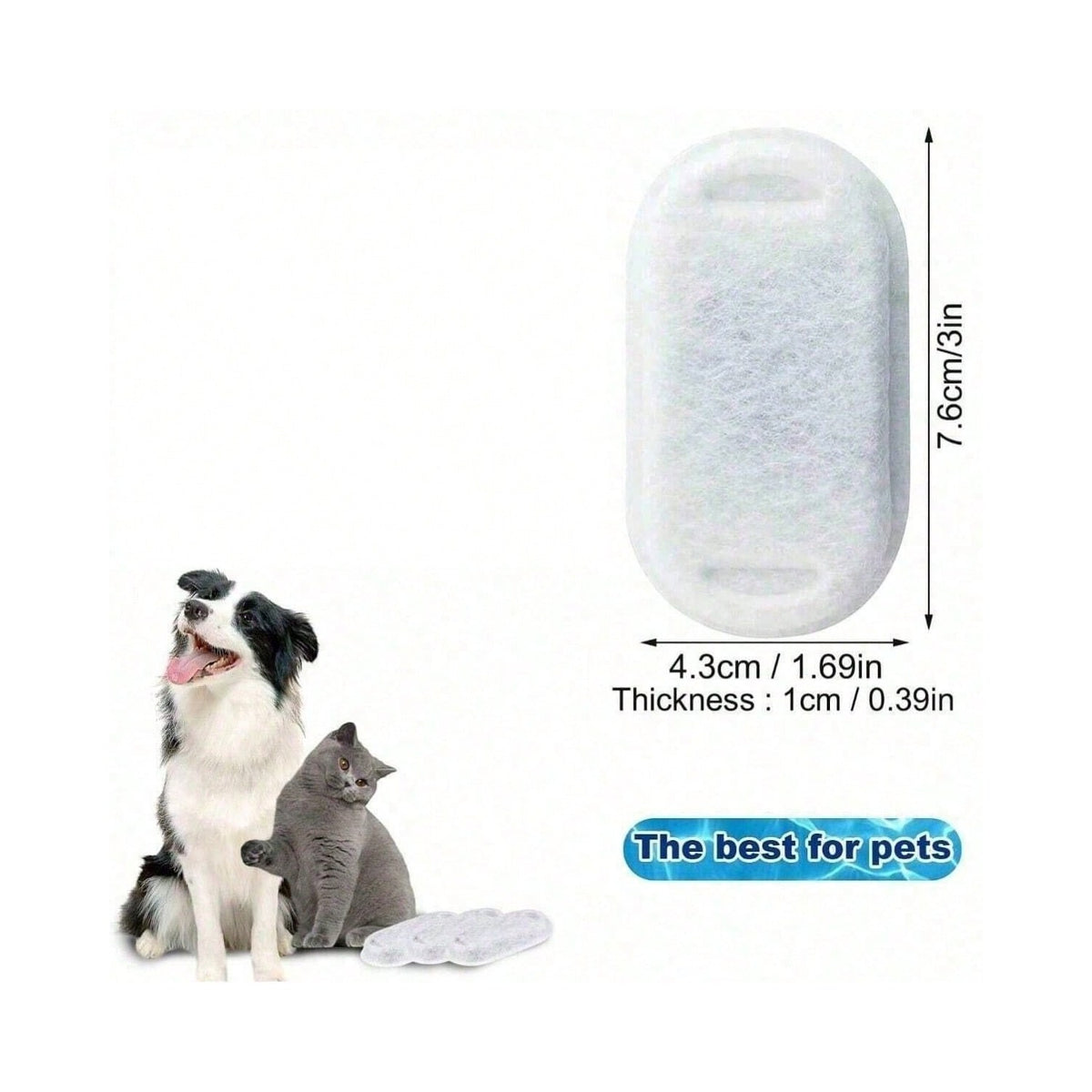 WoofWell filter pad size: 7.6 x 4.3 x 1 cm